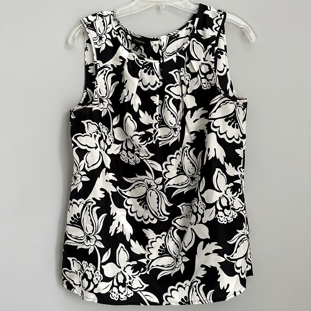 Talbots black and white sleeveless blouse size 10